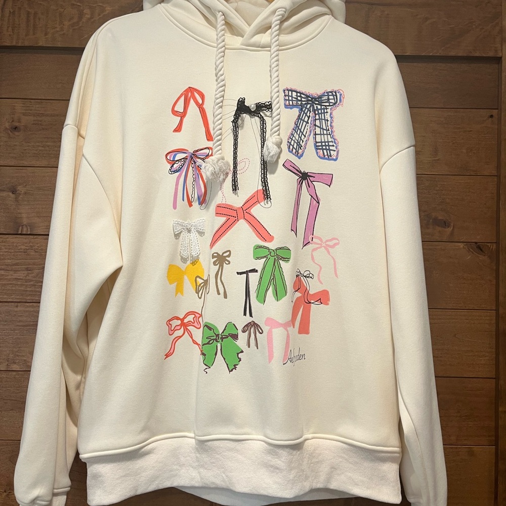 Aelfric Eden Layered Playful Bows Cream Hoodie - NWOT - size Small